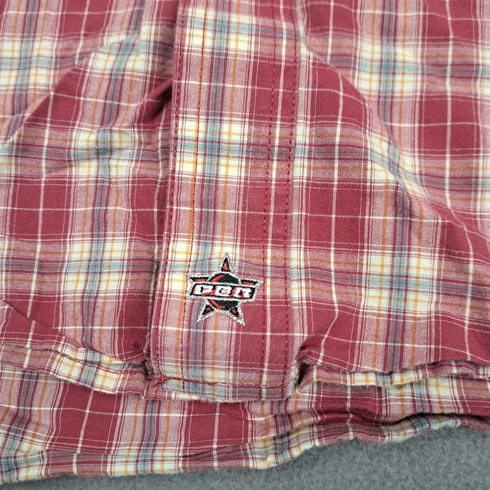 Wrangler PBR Button Down Shirt Mens Size XL Red Plaid Rodeo Bull Riding Official